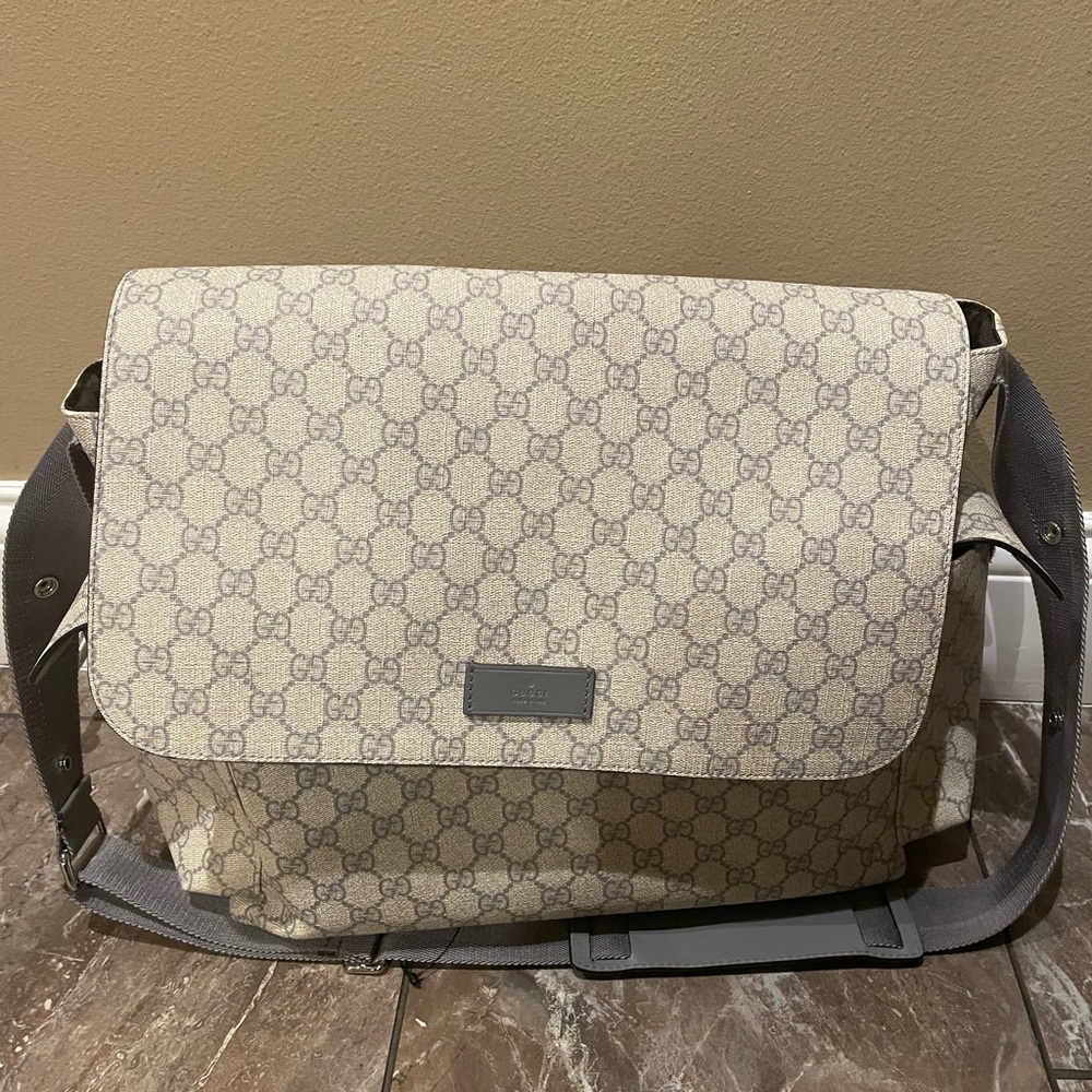 Gucci Beige and Gray Diaper  Bag